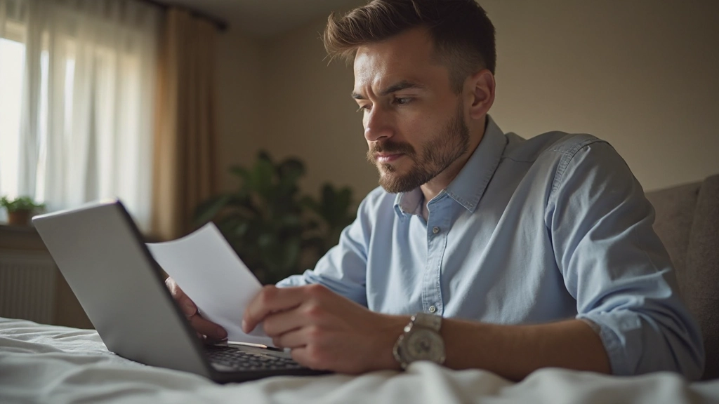 Мужчина проверяет счет за электричество дома с использованием калькулятора