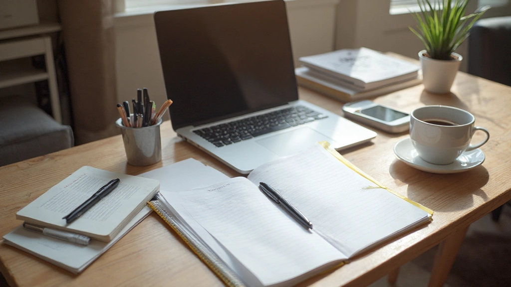 Организованный рабочий стол с ноутбуком и планировщиком