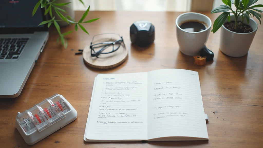 Письменный стол с таймером помидора, ноутбуком и планировщиком для техники Поmodoro