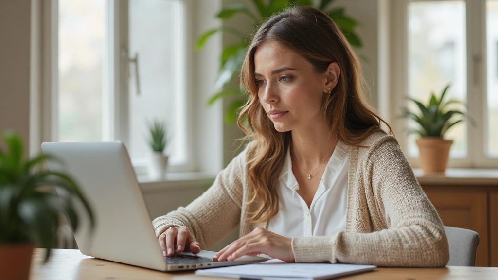 Специалист работает за ноутбуком с использованием техники Помодоро, планирование времени видно на стене