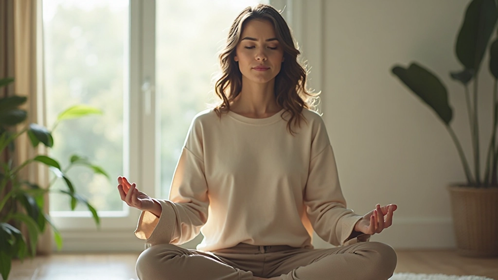 Спокойная женщина, медитирующая в естественном свете